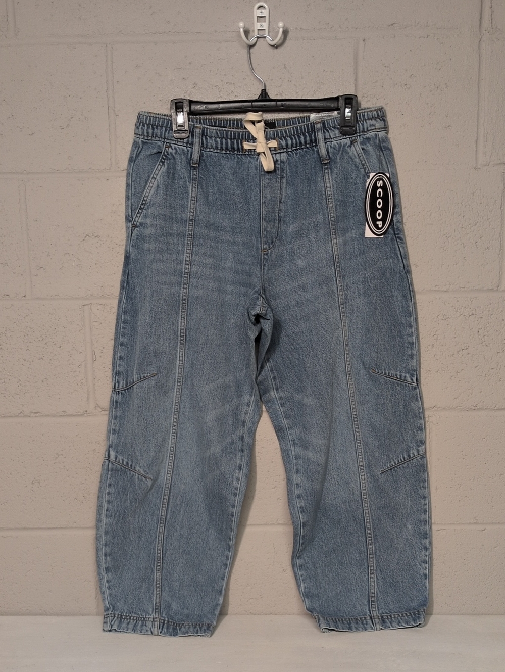 SCOOP Mid-Rise Relaxed Pull-On Cropped Denim Barrel Jeans Size 8-10 NWT